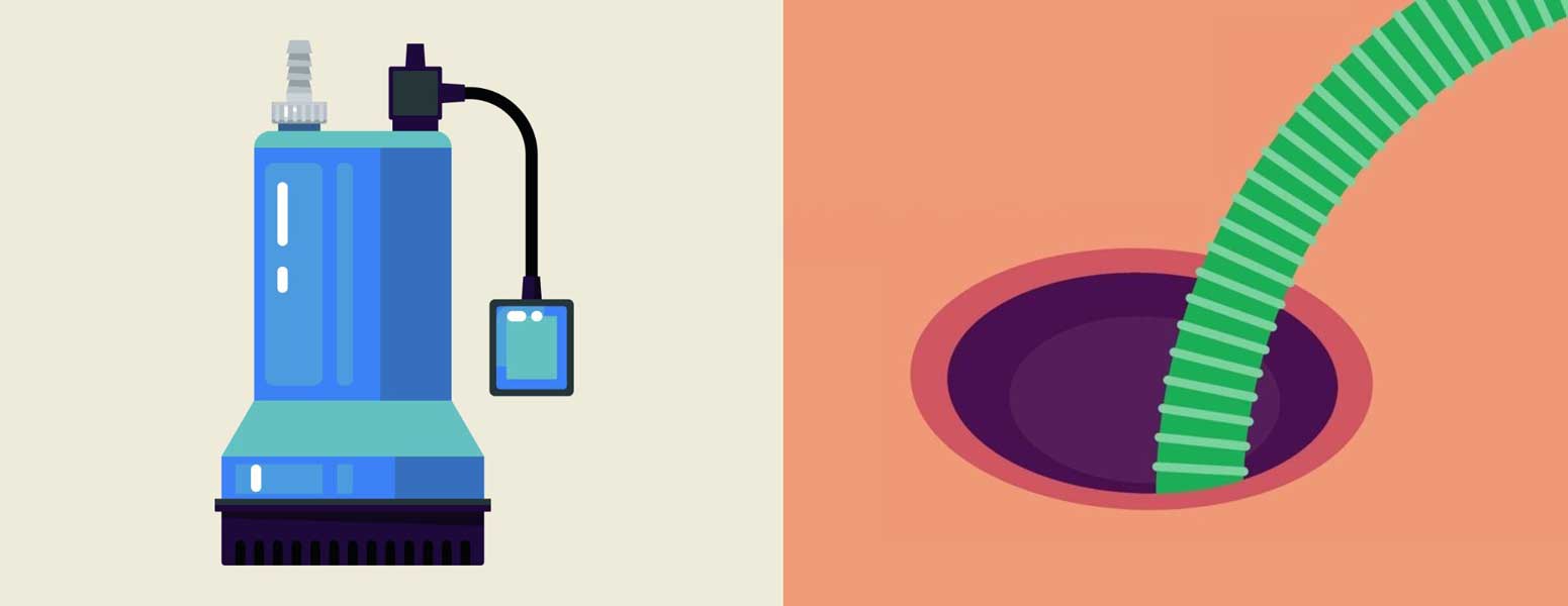 Illustration of an effluent pump and septic pumpout.