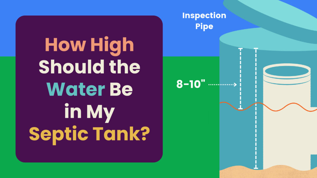 An infographic depicting the recommended wastewater level in a septic tank of 8-10 inches below the inlet pipe.