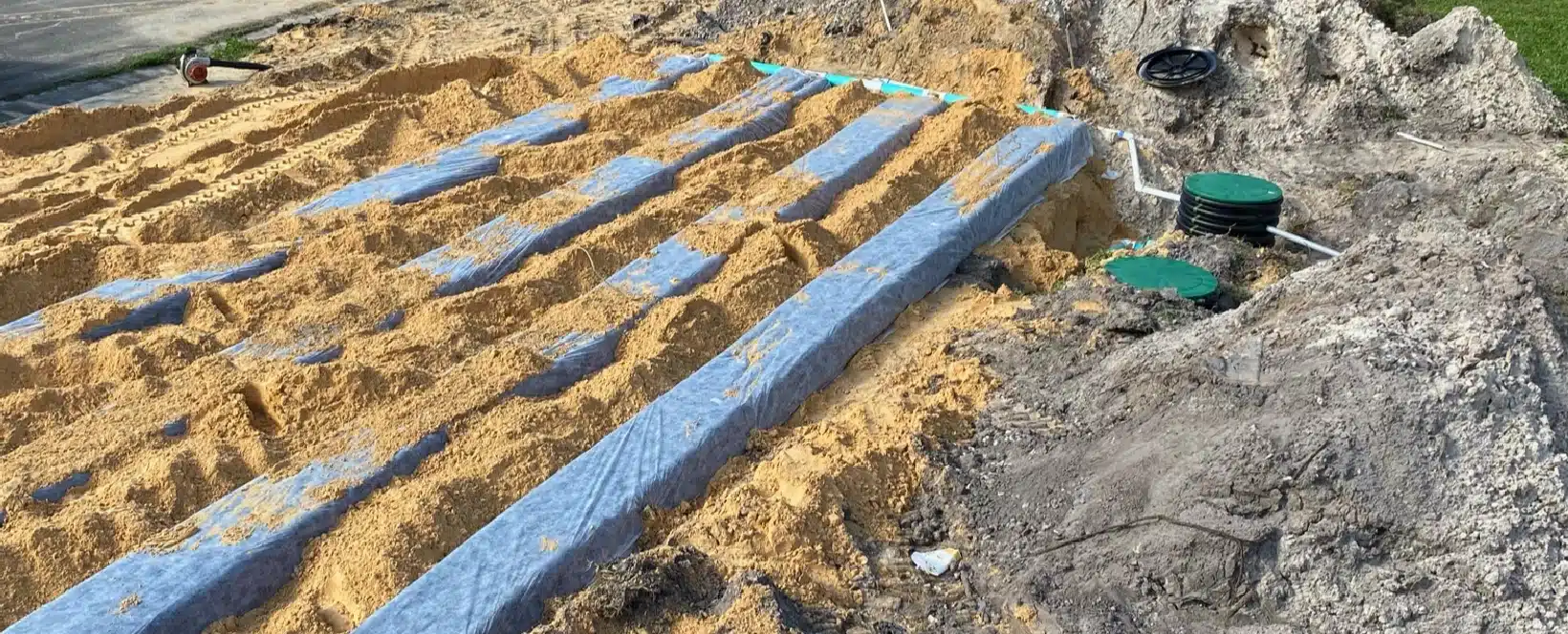 A newly installed drain field as part of a septic system.