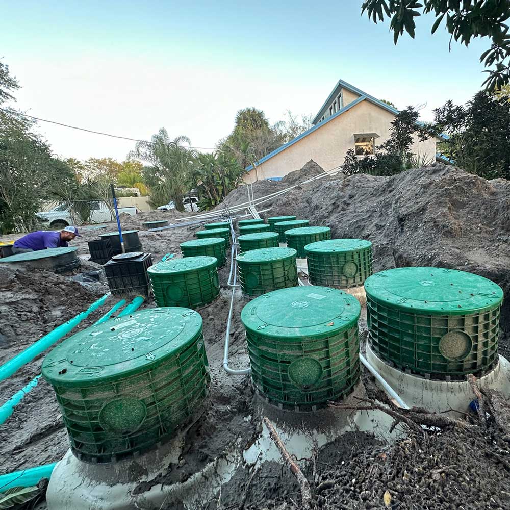 A series of septic tanks installed in a cluster system.
