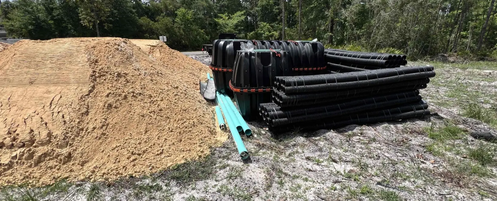 Organized materials to be used for a drainfield installation