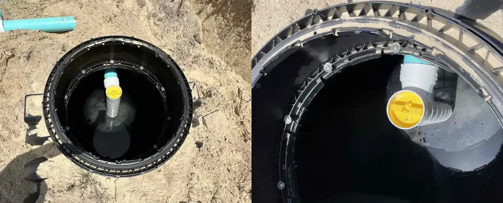 Two side by side images of septic filters after a septic installation.